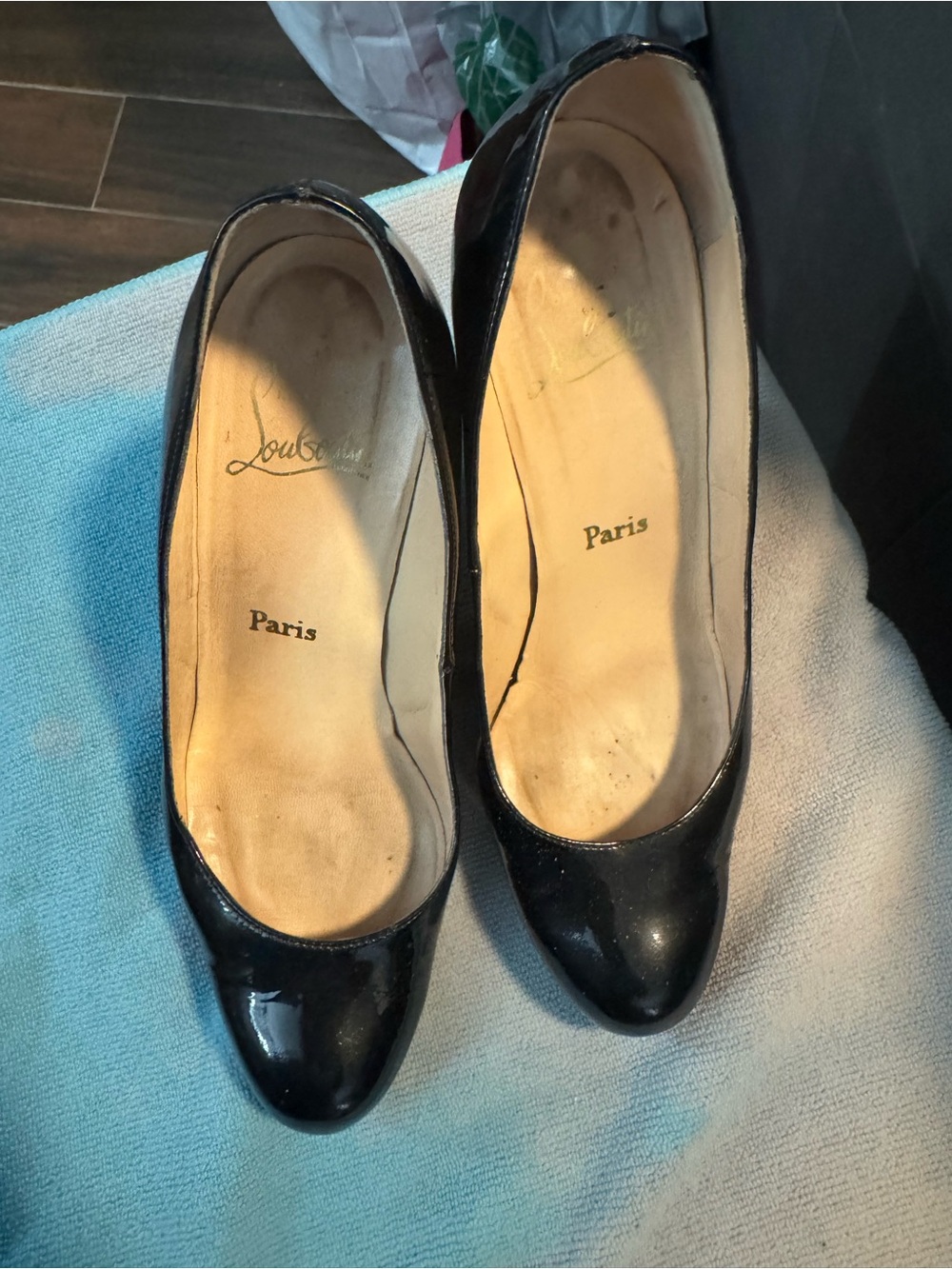 Christian Louboutin Black Patent Leather Round-Toe Heels